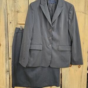 Anne Klein Skirt Suit w Fitted Blazer Charcoal Gray Size Large